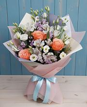 Букет Утренняя свежесть в Баляге Букет цветов из:  Лизиантусы, Розы, Альстромерии и Гипсофила в Баляге