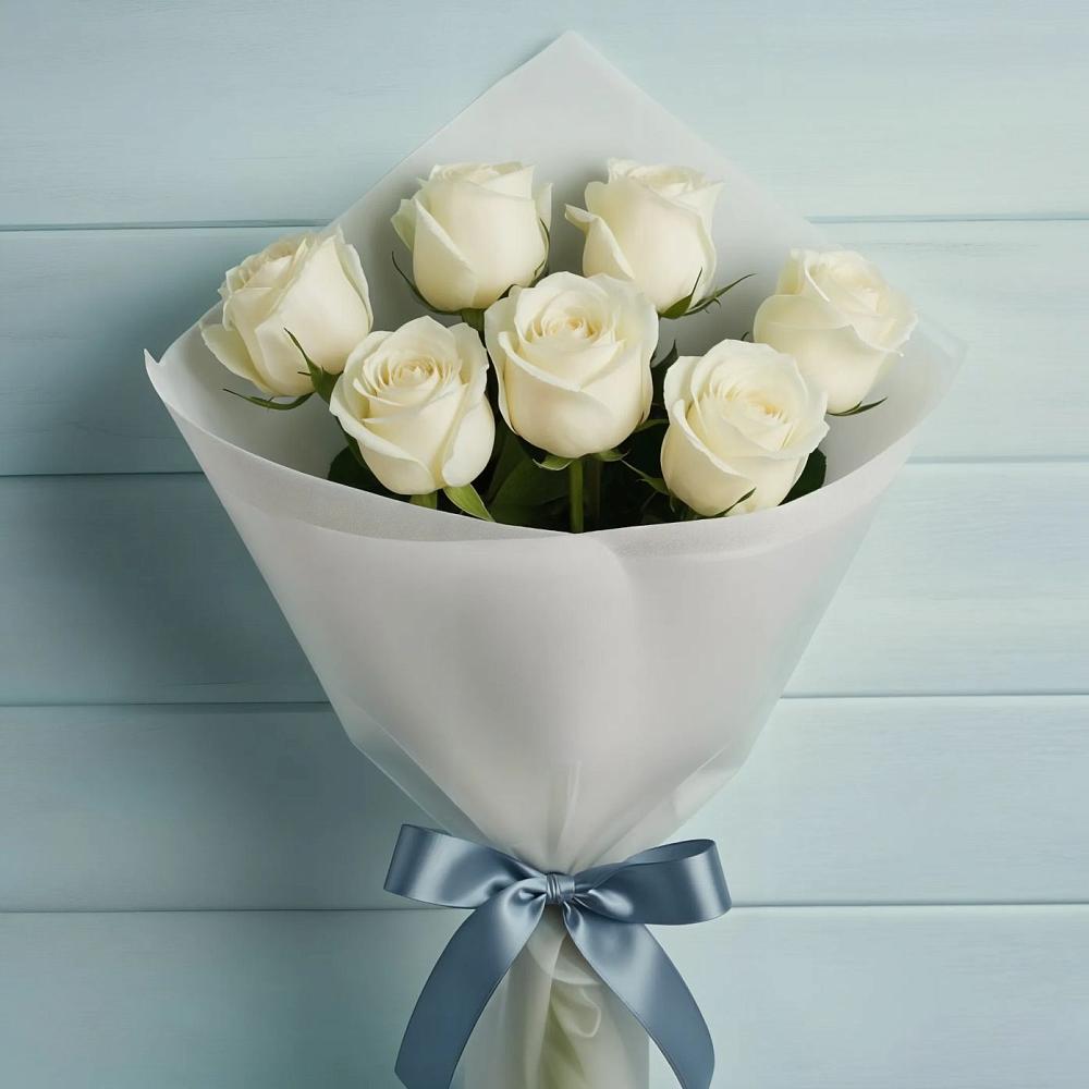 Букет 7 Белых роз Эдлесс Лав в Баляге